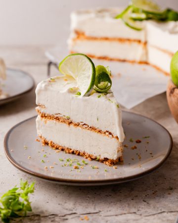 slice of key lime ice cream cake on a plate